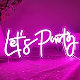 Ajoyferris Let's Party Neon Signs Neon Light Sign for Wall Decor 16''x 7'' Word LED Neon Sign Art Decorative Lights for Bachelorette Party, Engagement Party, Birthday Party,Wedding Party Pink