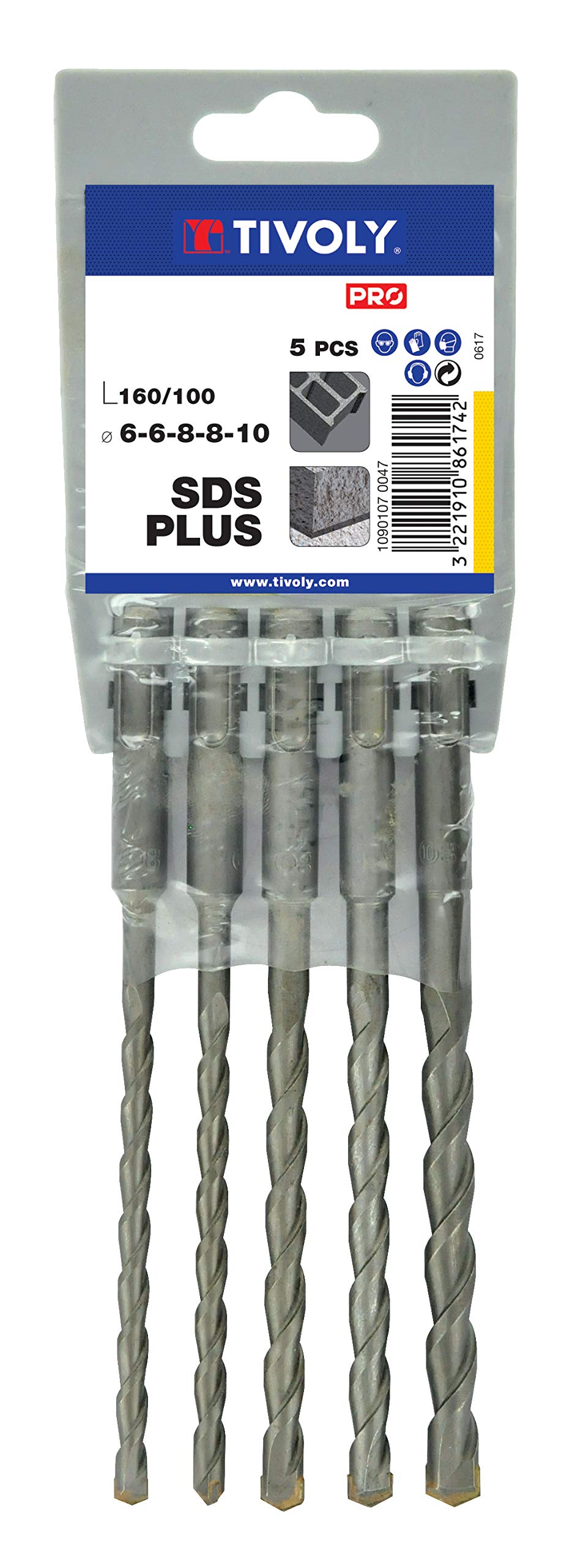 TIVOLY 10901070047 Set of 5 SDS+ Single Goujure Drill Bit Length 160 mm
