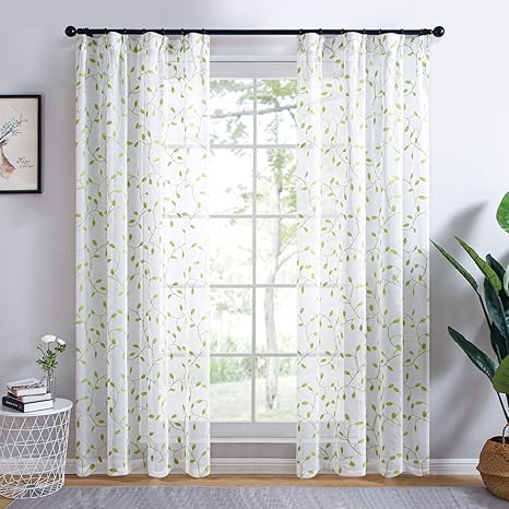 Amazon Topfinel レースカーテン Uvカット 遮熱 断熱 省エネ 自然 葉 おしゃれ 可愛い 洗える 幅100cm 丈110cm 2枚組 レースカーテン オンライン通販