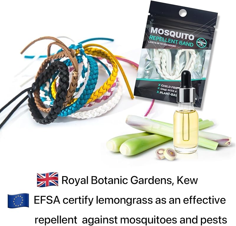 Pulsera repelente de mosquitos 10 unidades, de cuero ajustable libre de DEET, bandas naturales repelentes de insectos para adultos y niños, 350 horas de protección repelente de insectos