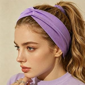 Light purple Cross Design Elastic Headband, Soft Stretchy Sports Hair Wrap for Daily Running Fitness