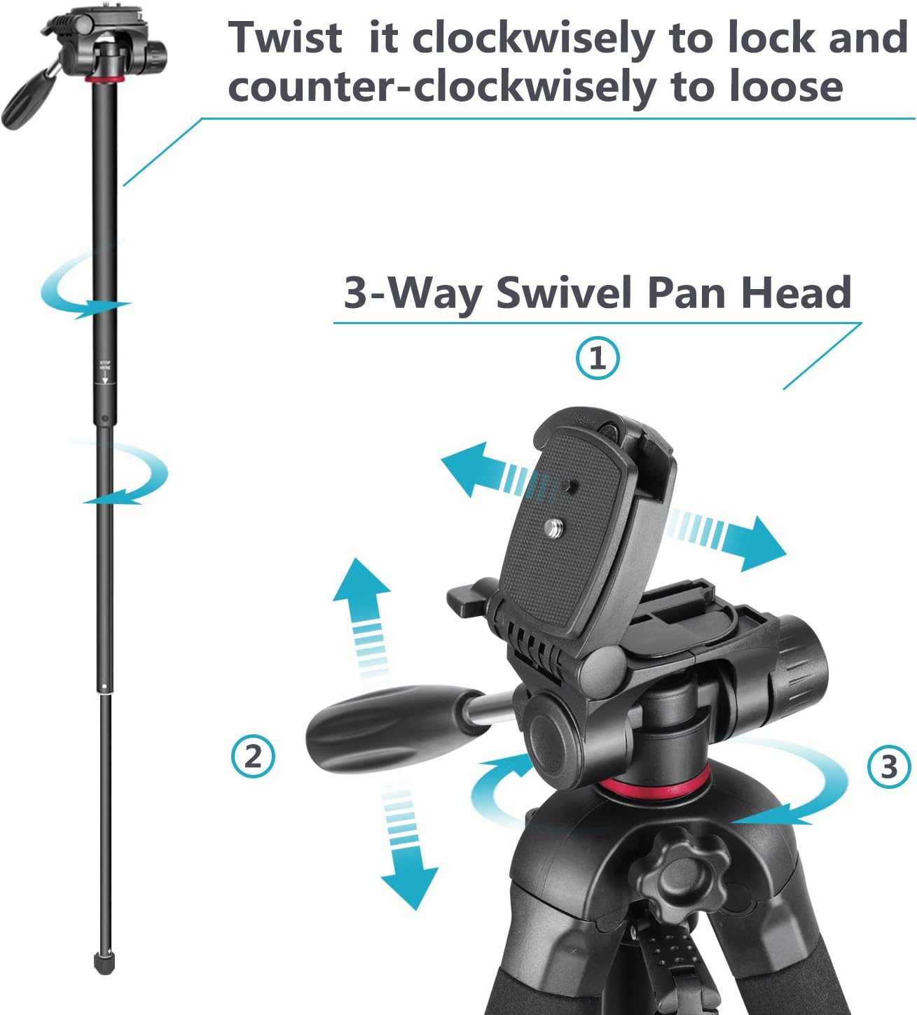 Neewer Portable 70 inches/177 centimeters Aluminum Alloy Camera Tripod Monopod with 3-Way Swivel Pan Head, Bag for DSLR Camera, DV Video Camcorder, Load up to 8.8 pounds/4 kilograms Red(SAB264) : Camera & Photo