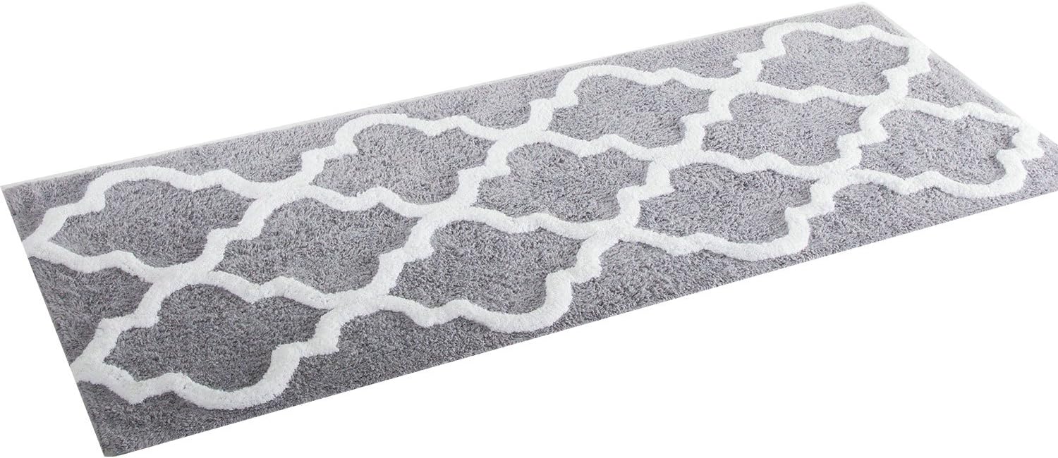 Pinzz Geometric Patterned Microfiber Bathroom Tub and Shower Accent Rugs Bath Mat,Area Rugs,Soft,Breathable,Anti-skid,Water Absorption Flocking Mats 45*120CM(Gray)