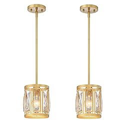 2 Pack Gold Pendant Lights Kitchen Island, Crystal