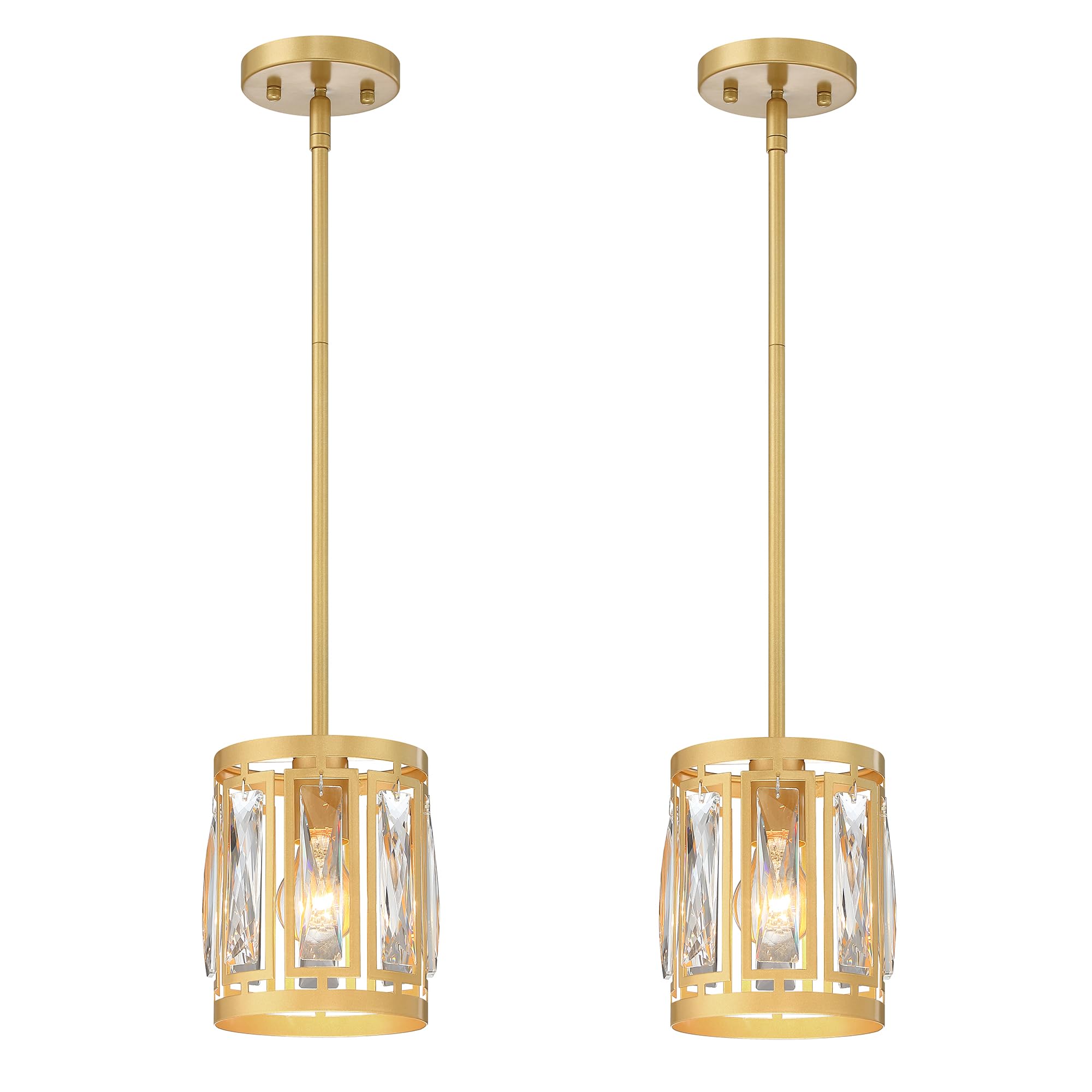 2 Pack Gold Pendant Lights Kitchen Island, Crystal