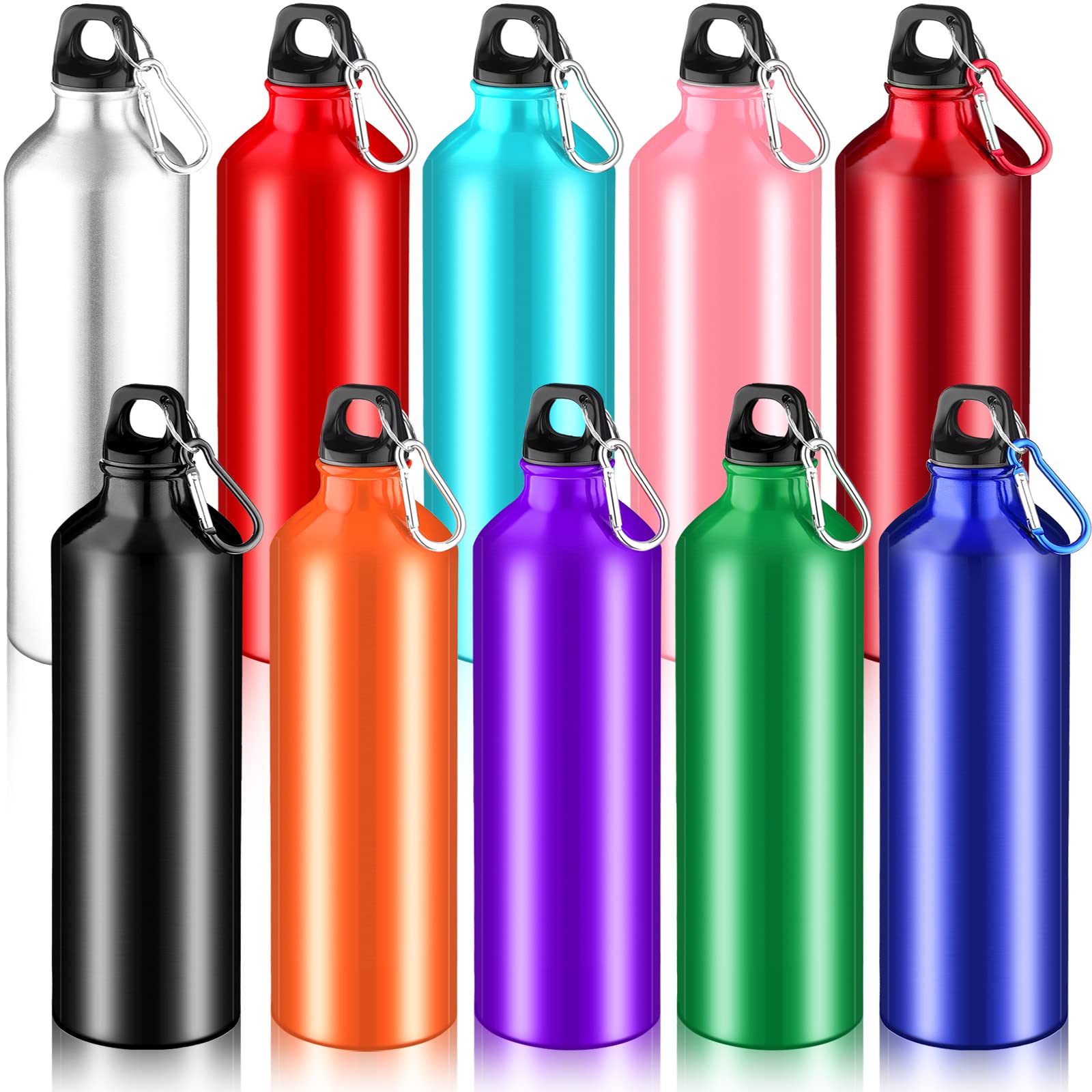 Photo 1 of 10 Pack 34 oz Aluminum Water Bottles Lightweight Reusable Bottles Aluminum Travel Cups with Carabiner Leak Proof Team Water Cups in bulk for Gym Sports Bicycle Camping