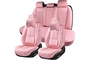 BWTJF Car Seat Covers Full Set, Front and Rear Seat Covers for Cars, Waterproof Leather Auto Seat Protectors with Head Pillow, Car Seat Cushions Fit for Most Sedans SUV Pick-up Truck, Pink