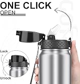 GOPPUS 1L Stainless Steel Water Bottle with Straw Leakproof Flip Lid view 2