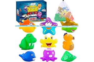 STAROUD Color Changing No Hole Bath Toys for Kids Toddlers, Color Change Sea Creatures Ocean Animal Toys with Drying Bag(9 Pack), Baby Bath Toys Water Toys Floating Fish Toys