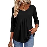 Zeagoo 3/4 Sleeve Tops for Women Crew Neck Blouses Pleated Casual Shirts Fall Work Clothes 2026
