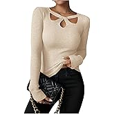 MakeMeChic Women's Ribbed Knit Top Cutout Twist Neck Long Sleeve Pullover Sweater