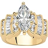 Palm Beach Jewelry 14K Yellow Gold Plated Marquise Cut Cubic Zirconia Step Top Engagement Ring