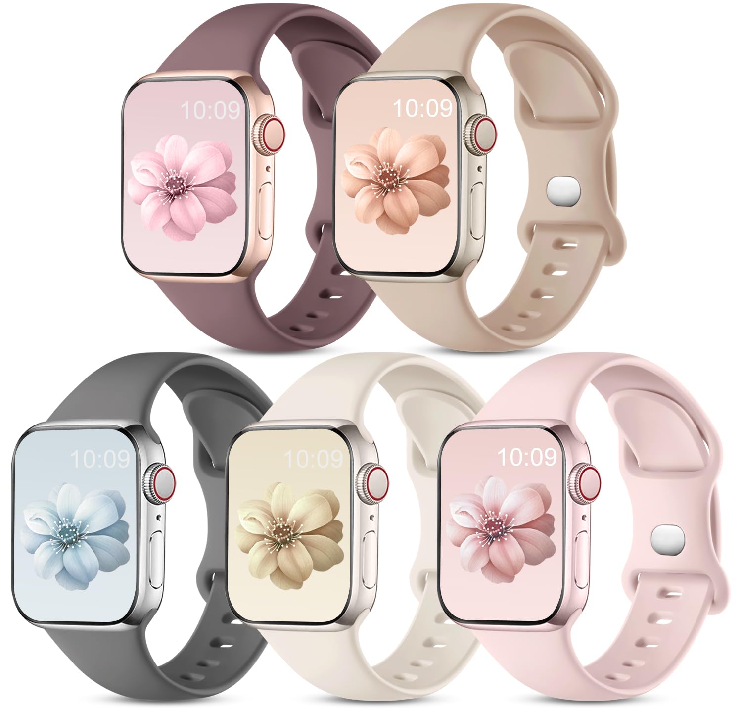 CeMiKa 5 Pack Straps Compatible for Apple Watch Strap 38mm 40mm 41mm 42mm 44mm 45mm 46mm 49mm, Soft Silicone Sport Band for iWatch Series 11 10 9 8 7 6 5 4 3 2 1 SE SE3, Women Men