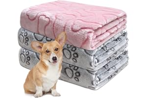 GORGELLY 1 Pack 3 Dog Blankets for Small Dogs, Soft Fleece Dog Blanket Fluffy Pet Blanket Warm Sleep Mat Grey Cute Paw Print Puppy Cat Blanket, Flannel Throw for Washable Dog Bed, Blanket for Dogs, 30"X20"