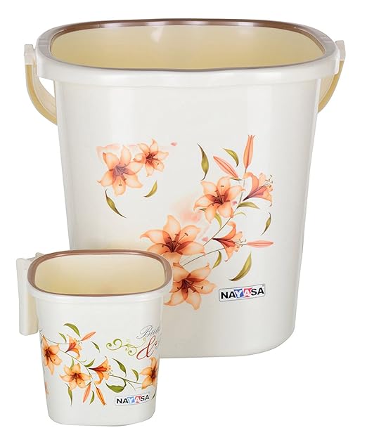 Nayasa Plastic Bathing/Cleaning Bucket with Matching Mug (25 L, Off