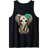 Sugar Skull Elephant Halloween Design for Women Kids Men Tank Top