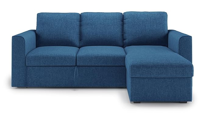 Urban Ladder Kowloon Three Seater Sectional Sofa Cum Bed (Matte Finish, Blue)