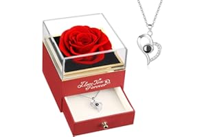 WILDLOVE Mothers Day Gifts, Preserved Real Rose with I Love You Necklace, Forever Flowers Rose Gifts for Women, Mom, Wife and Girlfriend, Anniversary Birthday Gifts for Women