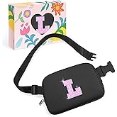 COSHAYSOO Initial Letter Fanny Pack for Girls Personalized Christmas Birthday Gifts for 6 7 8 9 10 11 12 Year Old Teen Girl, Girly Fashion Crossbody Purse Belt Bag Preteen Tween Trendy Stuff Black L