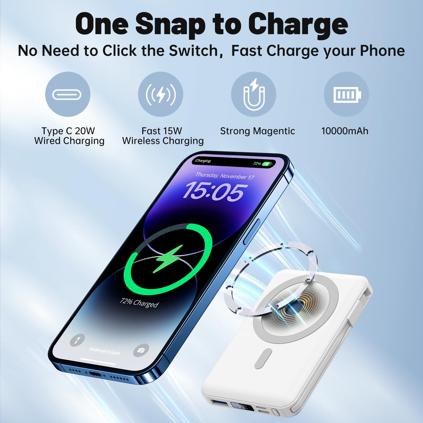 Yiisonger for Magsafe Battery Pack - 10000mAh Portable Charger for Mag-Safe 22.5W PD Fast Charging with Built-in Cables LED Display, Magnetic Power Bank for iPhone 16/15/14/13/12/Pro/Mini/Pro Max