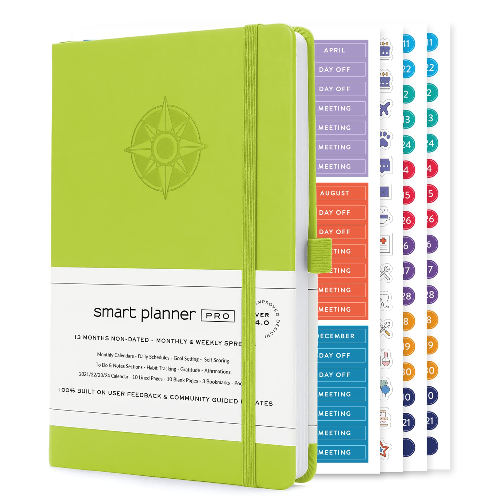 Smart Planner Pro – Undated Daily Planner – Small A5 – Achieve Goals & Increase Productivity – Weekly, Monthly, Work Sections, Organizer Diary with Back Pocket, 3 Satin Bookmarks & Pen Holder