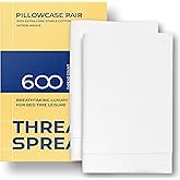 THREAD SPREAD 100% Pure Egyptian Cotton Pillow Cases - 600 Thread Count Pillow Cases Queen/Standard Size Set of 2, Soft & Breathable Extra Long Staple Sateen Weave Cotton Pillow Covers Beds - White