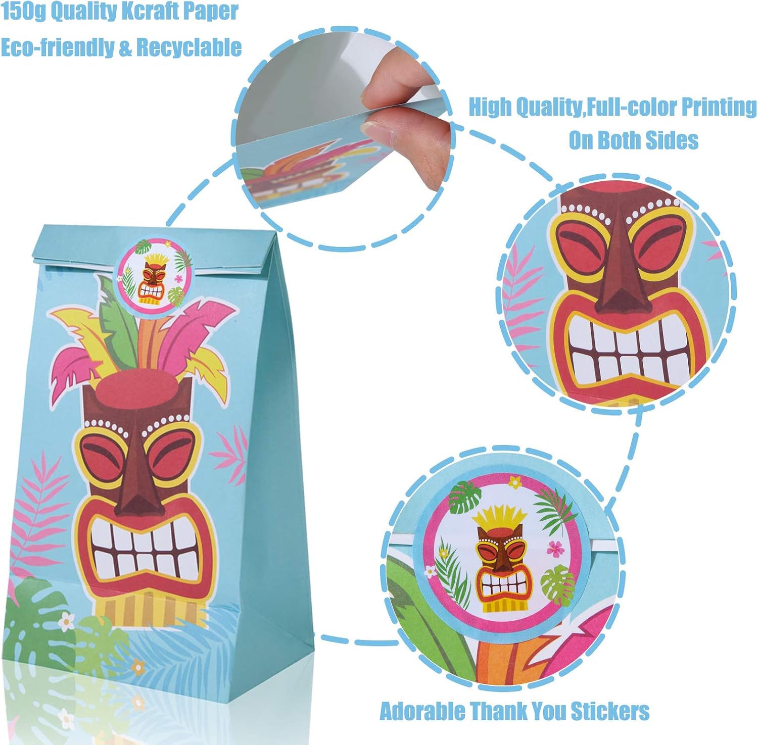 Hawaii Theme Party Paper Gift Bag,Luau Party Treat Bags,20 Pack Flamingo Pineapple Candy Party Goodie Bags with Thank You Stickers for Kids Birthday Party Tropical Baby Shower Summer Decorations - Image 4