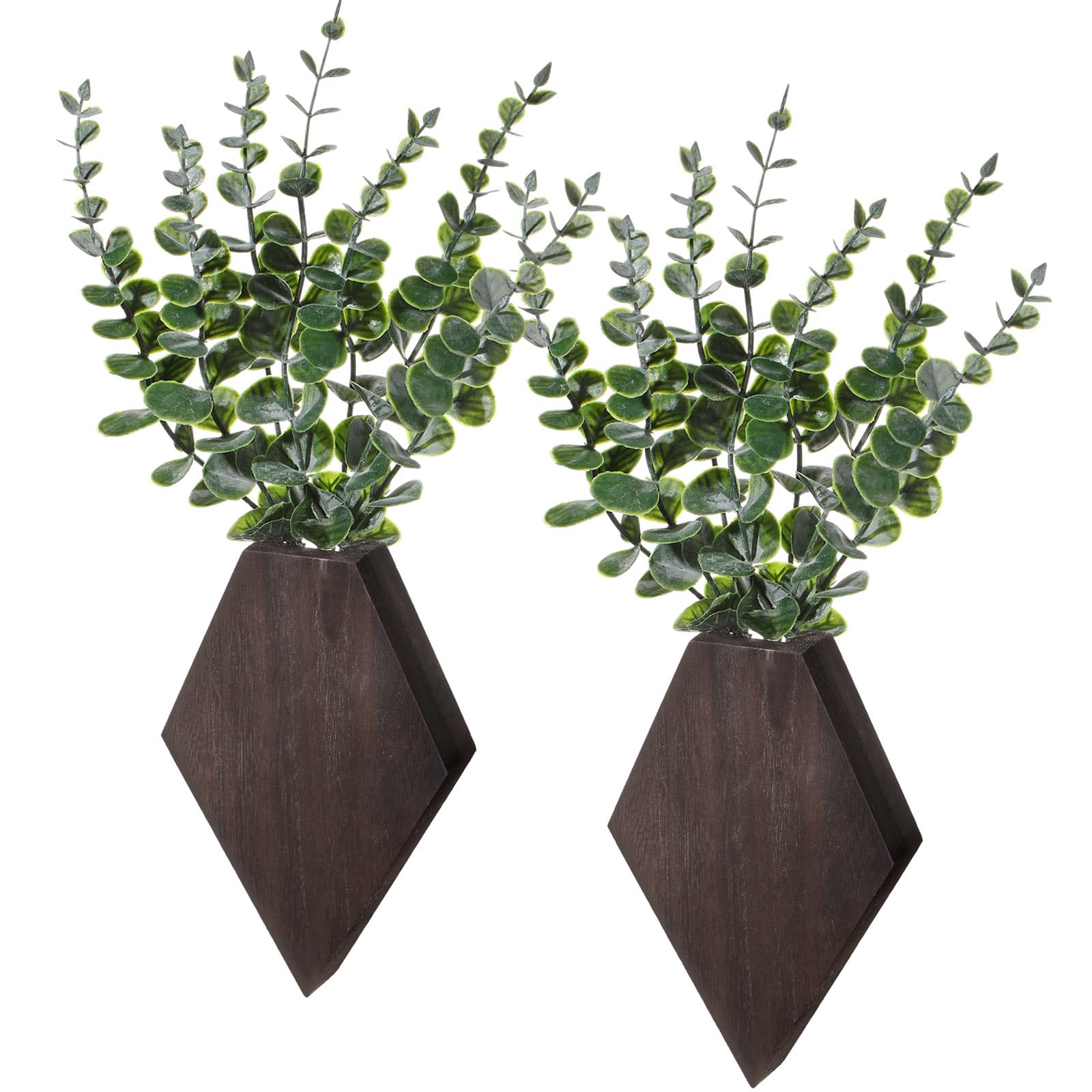 Photo 1 of Chunful 2 Pcs Wooden Wall Planter Decor Hanging Fake Plants Greenery Flowers Holder Vase Boxes for Wall Farmhouse Bohemian Living Room Bedroom Kitchen Office Indoor Decoration (Brown)