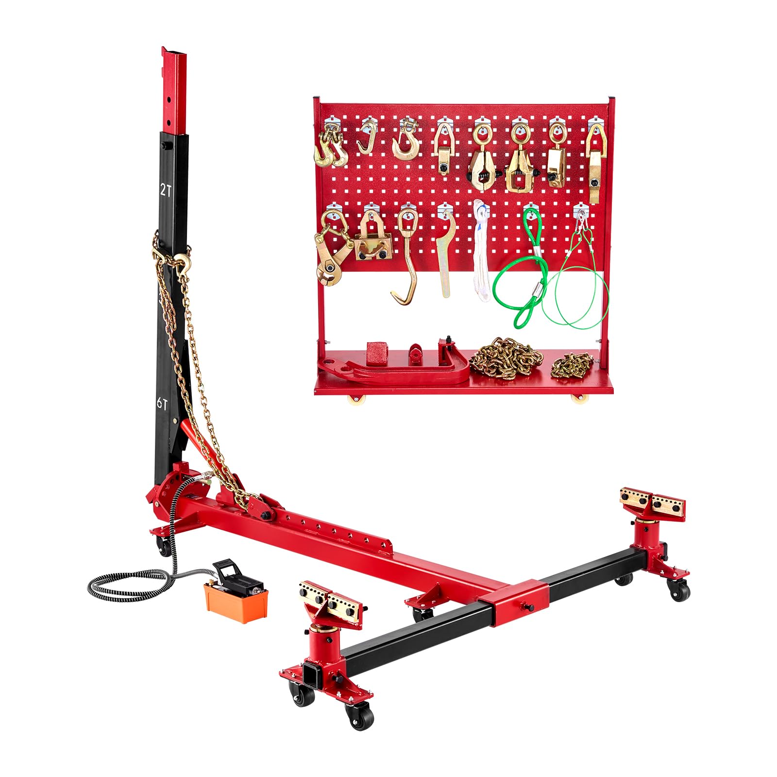 Photo 1 of ***FINAL SALE, SOLD AS PARTS ONLY*** VEVOR Auto Body Frame Puller Straightener, 6T Tension Car Body Repair Equipment with 6000PSI Hydraulic Foot Pump & Swivel Post, Includes 16 Straightening Tools, for Auto Repair Shop, Sedan SUV Pickup