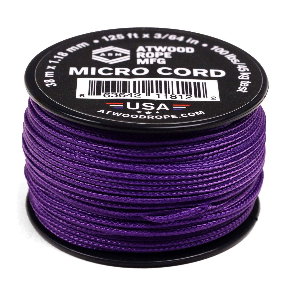 Atwood Rope MFG - 1.17mm x 100ft Nylon Polyester Tactical Rope Reusable Reel | Fishing Gear, Jewelry Making, Camping Accessories (Purple)