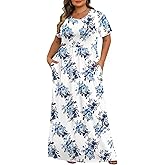 Tencede Womens Plus Size Maxi Dresses Summer 2026 Casual Short Sleeve with Pockets Long Dress 1X-5X