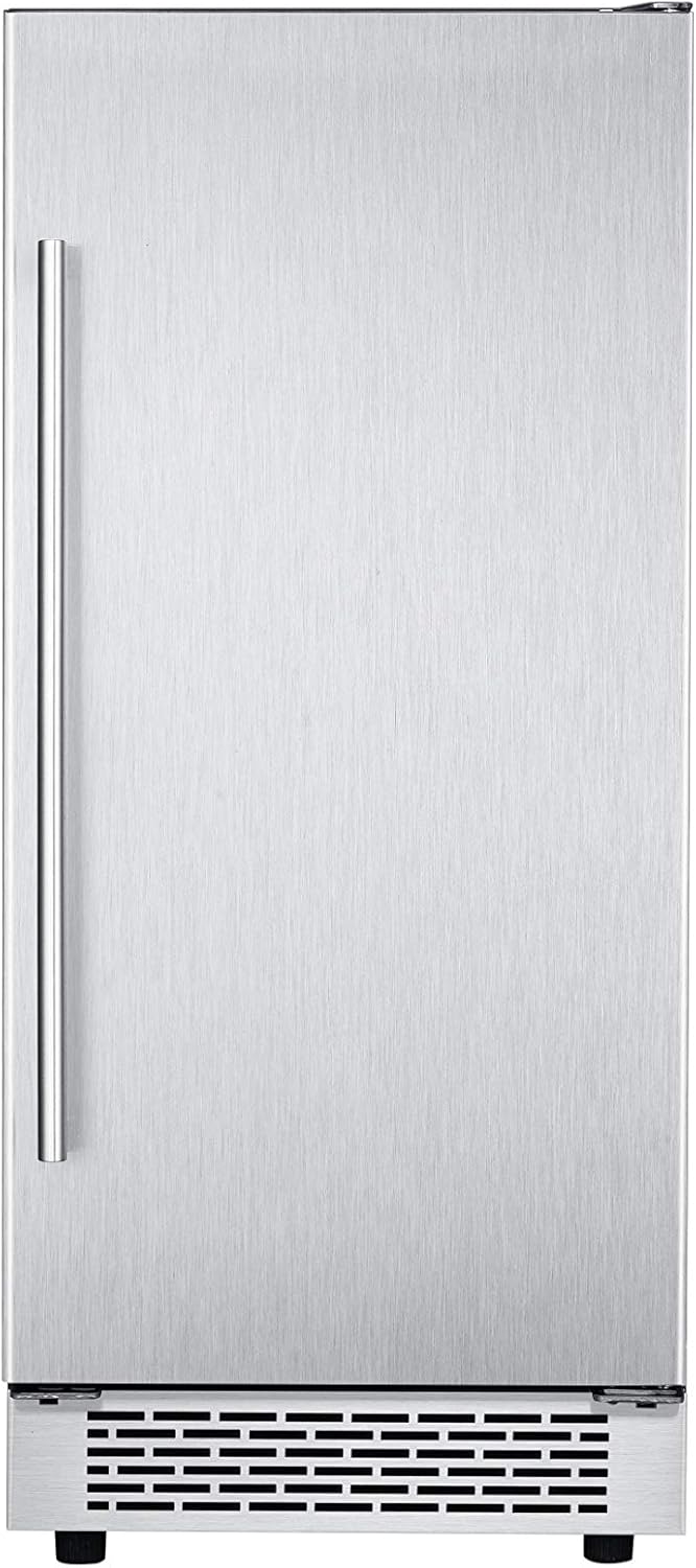 Hanover HIM60701-1SS Library Series Ice Maker, Under Counter, Home Bar Kitchen, 25-lbs Storage, Clear, Automatic, Garage, Stainless Steel Machine, Round Handle