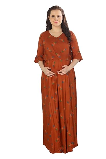 Womens Printed Long Maternity Nightdress