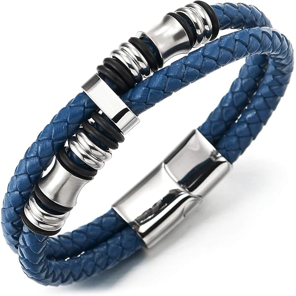 STARCHENIE Men's Tiger Eye Leather Bracelet - Black Braided Leather With Stainless Steel Buckle - View #2