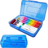 Pencil Box, Pencil Case, Large Capacity Plastic Pencil Box, Hard Hard Pencil Case Organizer with Snap-tight Lid Stackable, Clear Crayon Box for Girls and Boys, Storage Box for Office Supplies, Blue