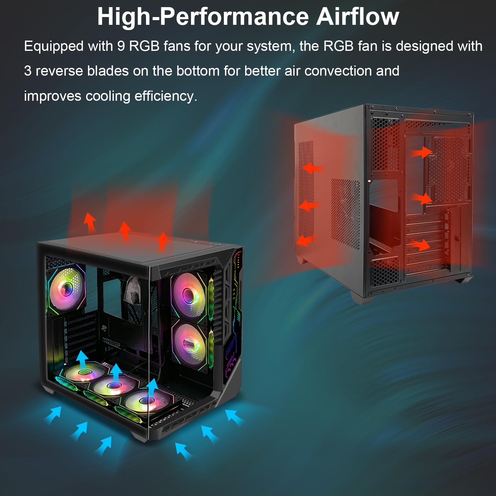 PC Gaming Case with 9pcs ARGB Fans,ATX Mid-Tower Control Remote,Gaming ATX Case 360mm Radiator Support,PC Case Tempered Glass Front/Side Panel,Mid Tower Computer Case High-Airflow Black