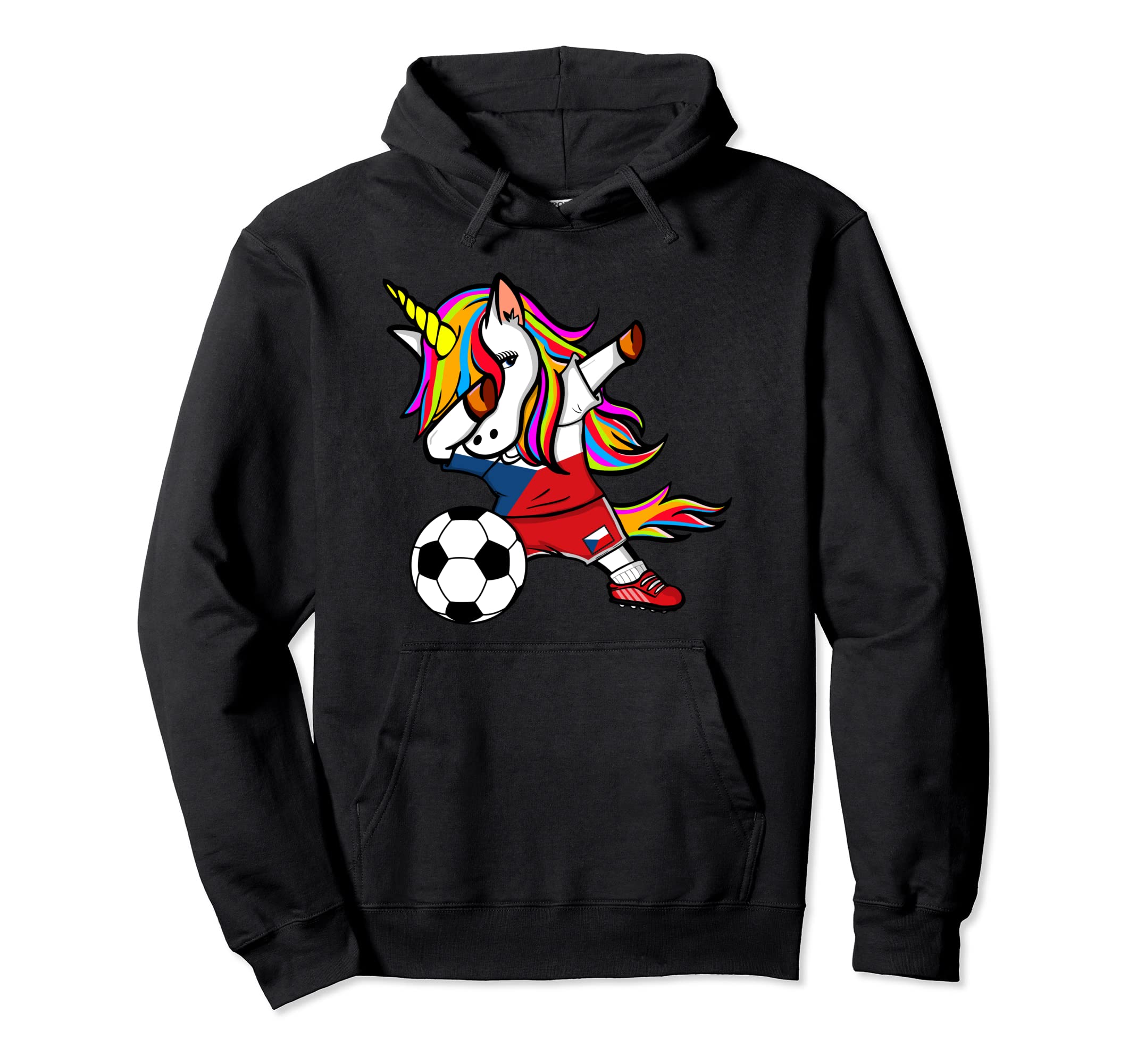 Dabbing Unicorn Czech Republic Soccer Fans Jersey Czech Flag Pullover Hoodie