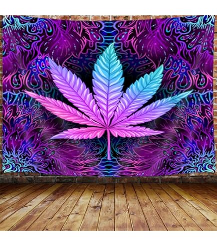 NYMB Psicodélico Negro Blanco Hoja De Cannabis Arte De Pared Decoración Del Hogar, Hoja De Marihuana En Hippie Corbata - Tinte Mandala Gypsy Tapiz De Pared Decoración Para Dormitorio Sala Dormitorio