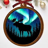 Moose Ornament - Moose Ornaments for Christmas Tree - Wild Animal Christmas Ornaments - Mooses Gifts for Lovers, Men, Women - Aurora Borealis Xmas Ornament - 2 Layers Moose Christmas Decor 2025