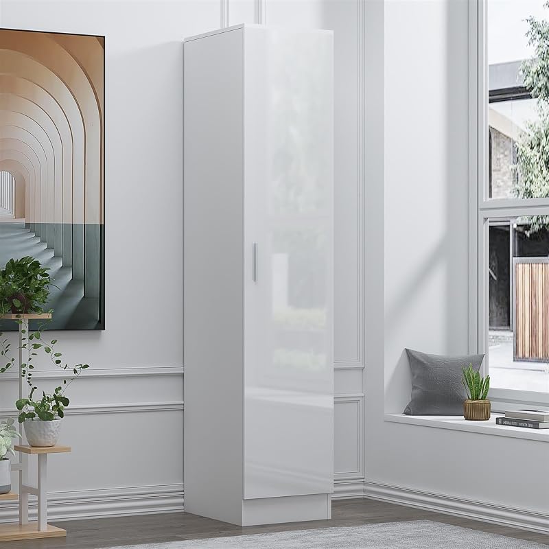 Reflect 1 Door High Gloss Wardrobe | White Melamine Finish | Storage