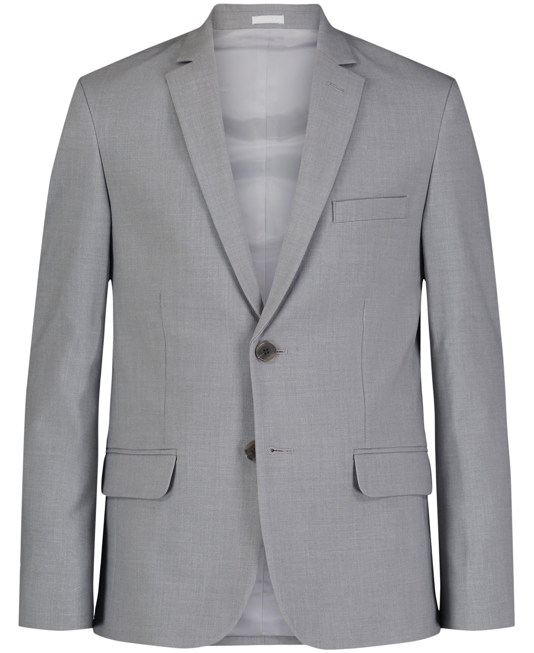 Calvin Klein Bi-Stretch Blazer Suit Jacket, 2-Button Single Breasted Closure, Buttoned Cuffs & Front Flap Pockets, Silver Metal, 20 Image
