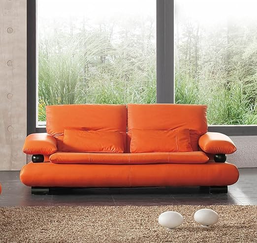 Amazon Com Esf Furniture 410 Sofa Orange Leather Home Kitchen