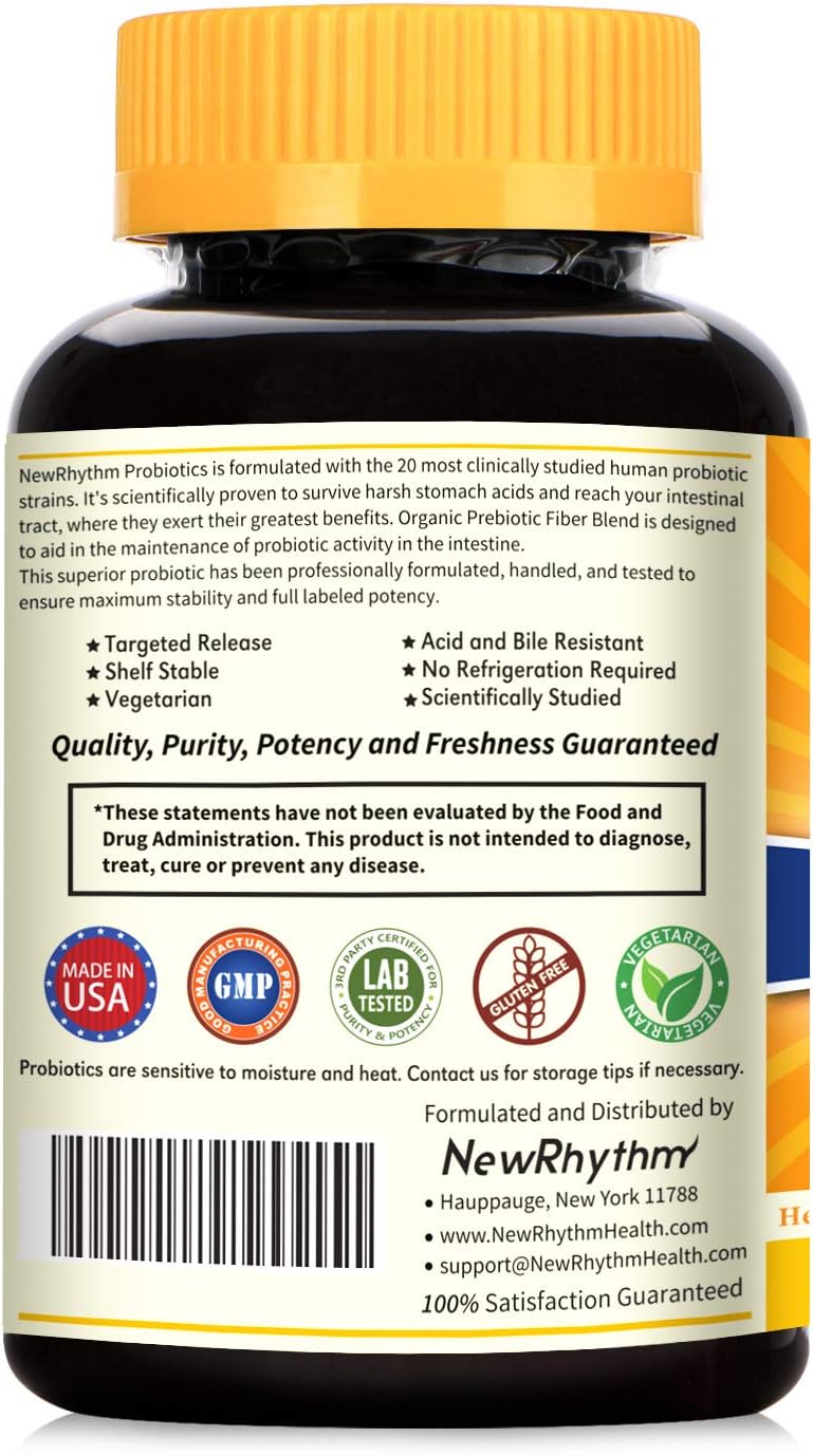 NewRhythm Probiotics 50 Billion CFU 20 Strains, 60 Veggie Capsules, Targeted Release Technology, Stomach Acid Resistant, No Need for Refrigeration, Non-GMO, Gluten Free: Health & Personal Care