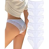 Sexy Underwear for Women Cute Lace Cheeky Bikini Panties Ladies No Show Silky Hipster 6 Pack
