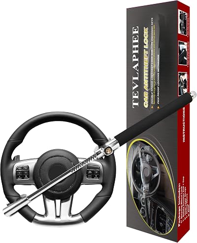 Tevlaphee Steering Wheel Lock Universal Heavy Duty 3 Keys Black