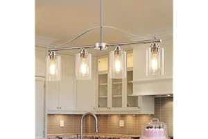 huong son Island Light for Kitchen, 4-Light Linear Chandelier Pendant Lighting for Kitchen Island, Brushed Nickel Dining Room Light Fixture Over Table with Clear Glass Shades