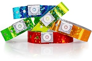 500 WristCo Variety Pack Holographic Plastic Wristbands for Events – Extended Wear, Glowing Color Prevents Reuse – Premium-Grade Bracelets for Hospital & Medical ID, Party & VIP Identification