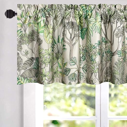 Amazon Com Vogol Cortinas De Cocina Con Cenefas De Frutas Y Arboles Para Dormitorio Con Bolsillo Vintage Para Ventana Cenefa Para Comedor Un Panel 52 0 X 18 0 In Furniture Decor