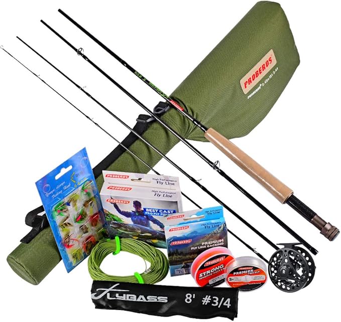 PROBEROS Combo de Caña y Carrete de Pesca con Mosca Kit Completo de