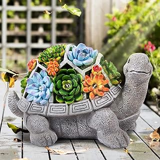 HANGOU Gartenstatuen Schildkröte Ornamente Deko Gartenfiguren mit solarbetriebenen Lampen Dekorationen für den Garten Terrasse Rasen